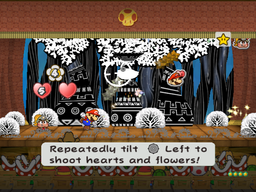 A screenshot of Mario using the Sweet Treat attack in Paper Mario: The Thousand-Year Door.