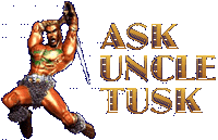 The Ask Uncle Tusk logo, taken from the Ask Uncle Tusk portion of the official Rare website.