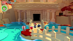 Mario standing near a Healing Heart in Autumn Mountain of The Origami King.