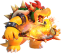 Bowser breathing fire on his racket