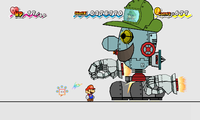 Screenshot of the Brobot L-type battle in Super Paper Mario