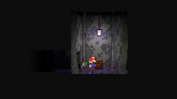 Third treasure chest in the Creepy Steeple in the remake of Paper Mario: The Thousand-Year Door for the Nintendo Switch.