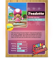 Level 1 Toadette card from the Mario Super Sluggers card game