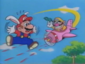 Wario fires at Bunny Mario