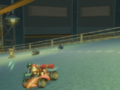 Diddy Kong driving on an early version of the Sprinter kart on Toad's Factory, with paler shading.