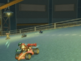 Diddy Kong driving on an early version of the Sprinter kart on Toad's Factory