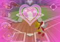 Peach executing her Heart Ball special move in Mario Superstar Baseball