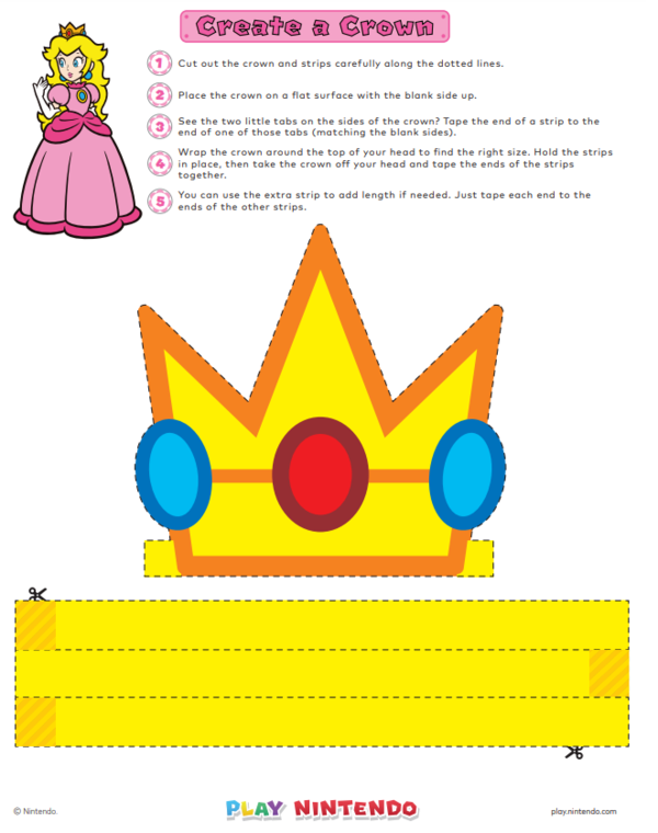 Printable sheet for a Princess Peach crown