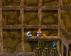 Mario near the Grotto Key in Pirate's Grotto of Paper Mario: The Thousand-Year Door.