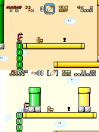 Example of Super Mario Advance 2's level design vs. the original Super Mario World's