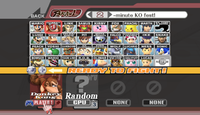 Character selection menu for Super Smash Bros. Brawl, with all characters unlocked.