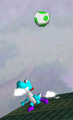 Yoshi uses his Egg Throw move in Super Smash Bros.