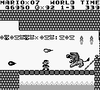 Mario battling King Totomesu, boss of the Birabuto Kingdom, at the end of World 1-3 in Super Mario Land