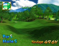 Hole 5 of Lakitu Valley from Mario Golf: Toadstool Tour.