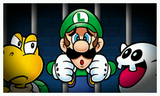 Luigi trapped by Bowser's minions (a Koopa Troopa and a Peepa can be seen).