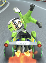 The Light Green Mii Racing Suit performing a trick.
