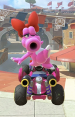 Birdo performing a trick.