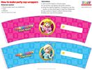Printable sheet for Mario Party: Star Rush cup wrappers featuring Princess Peach and Rosalina