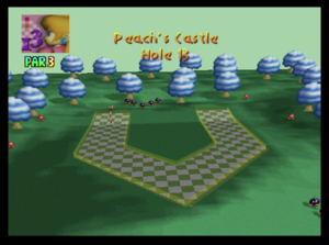 The thirteenth hole of Peach's Castle from Mario Golf (Nintendo 64)