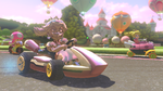 Pink Gold Peach, Peach, and Toadette, riding their karts