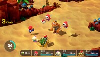 A battle against Shy Aways and a Ribbite in Super Mario RPG (Nintendo Switch)