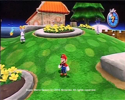 Star Bunnies on an early version of Good Egg Galaxy's first planet in an E3 2006 build of Super Mario Galaxy.