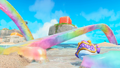 A Trailfinoid alongside arches of Liftoff Ore created by defeating them