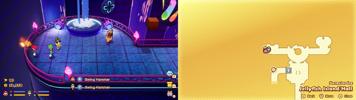 Mario and Luigi near a Sprite Bulb Nest on Jellyfish Island of Mario & Luigi: Brothership.