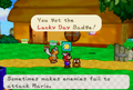 Mario obtaining the Lucky Day badge from Goompapa