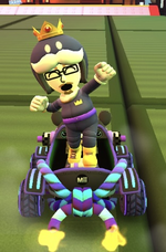 The King Bob-omb Mii Racing Suit performing a trick.