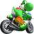 Artwork of Yoshi on his Mach Bike, from Mario Kart Wii