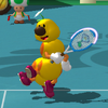 A character taunting in Mario Power Tennis