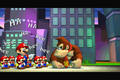 Mario and the Mini-Marios laughing at Donkey Kong