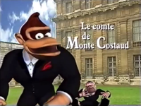 Skit title screen of "Le comte de Monte Costaud" from La planète de Donkey Kong.