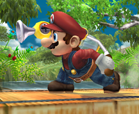 Screenshot of Mario with F.L.U.D.D. from Super Smash Bros. Brawl