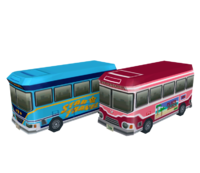 The Peach Beach bus and Star Travel bus from Mario Kart: Double Dash!!