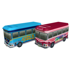 The Peach Beach bus and Star Travel bus from Mario Kart: Double Dash!!