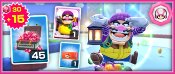 The Team Toadette Wario (Hiker) Pack from the Toad vs. Toadette Tour in Mario Kart Tour