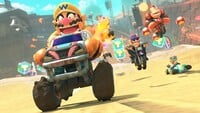 An official screenshot of Wario in Mario Kart World.