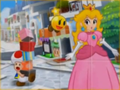 Princess Peach, Starlow and a Toad shopping in Wakeport.