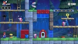 Screenshot of Expert level EX-15 from the Nintendo Switch version of Mario vs. Donkey Kong