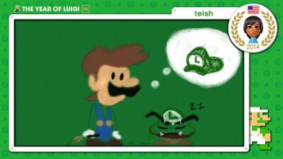 The Year of Luigi art submission created by Miiverse user teish and selected by Nintendo