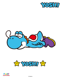 Fully-colored picture of Blue Yoshi from a paint-by-number activity
