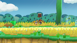 Third block in the Petal Meadows in the remake of Paper Mario: The Thousand-Year Door for the Nintendo Switch.