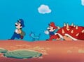Mario, Luigi, and Kibidango running from the Spinies