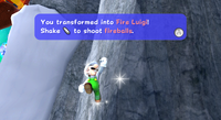 Luigi obtaining a Fire Flower for the first time