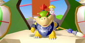 Bowser Jr. with Princess Peach hostage while scolding Mario for following them in Super Mario Sunshine.