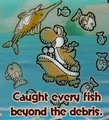 "Caught every fish beyond the debris." discovery from Snurfboard Habitat in Yoshi and the Mysterious Book