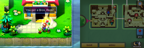 Mario getting the Bros. Rock badge from an old beanish guy in the town part of Beanbean Castle of Mario & Luigi: Superstar Saga + Bowser's Minions.