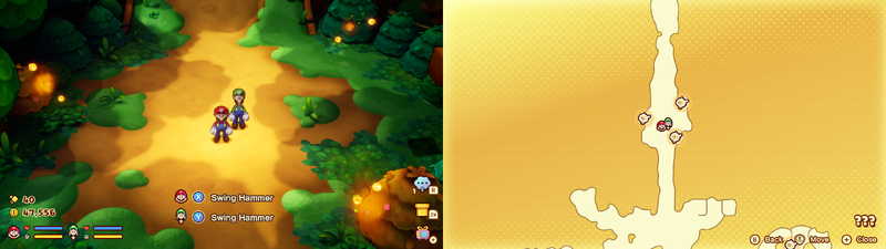 Mario and Luigi near 3 Sprite Bulb Nests on Conductor Island of Mario & Luigi: Brothership.